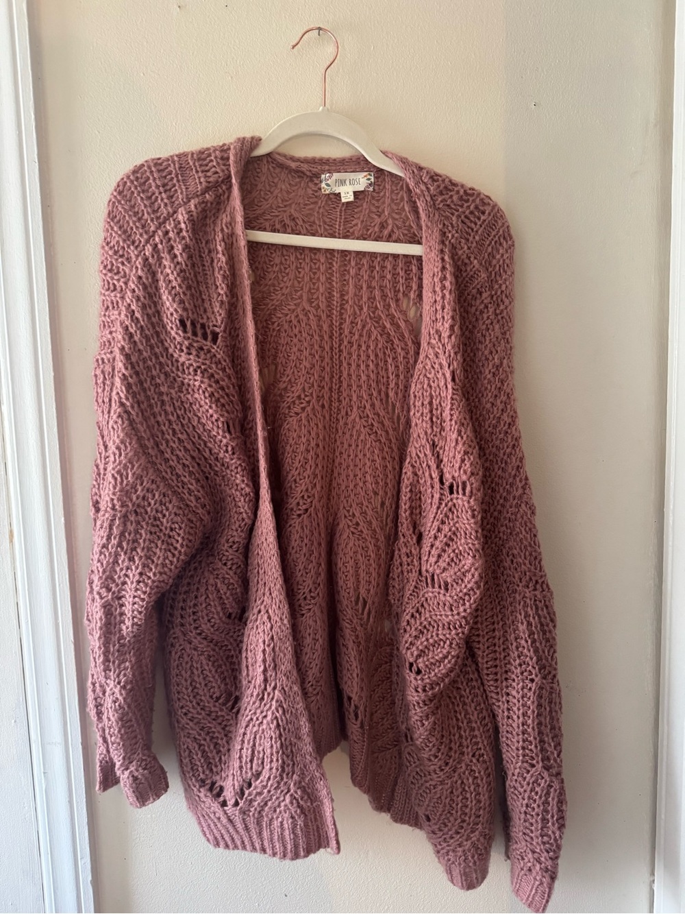 Open Knit Cardigan Sweater - Dusty Rose